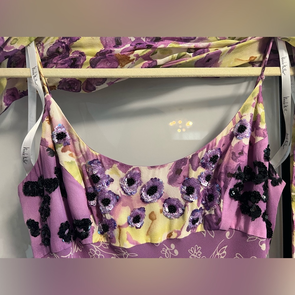 Vintage Nicole Miller Purple and Yellow Floral Dress - Picture 3 of 7